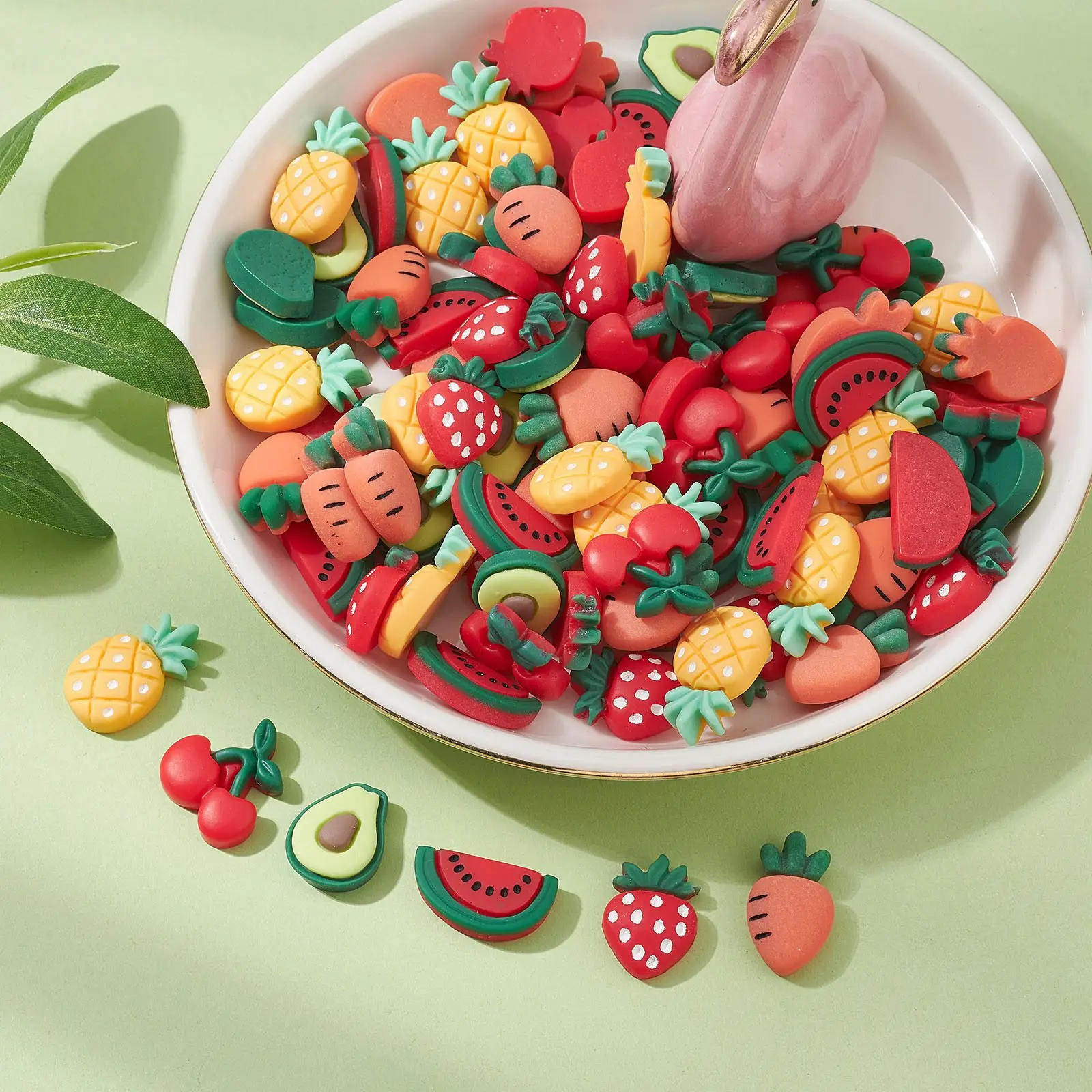 100Pcs 6 Styles Resin Fruit Flatback Charms Opaque Resin Cabochons Strawberry Avocado Cherry Embellishments for DIY Craft Making image 3