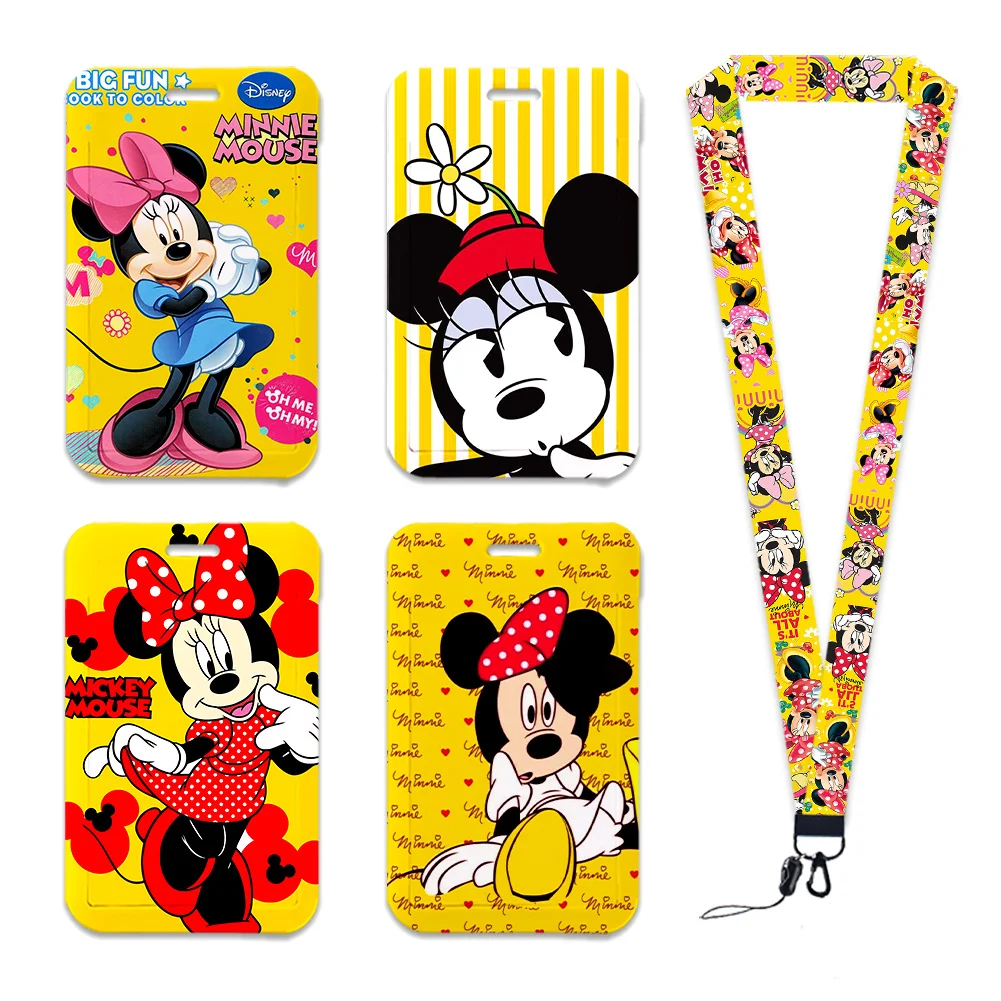 

Держатель для карт Disney Yellow Series с Микки и Минни, бейдж для рабочего пропуска, именной бейдж с брелоками, держатель для студенческого удостоверения, аксессуары для шнурка для карт