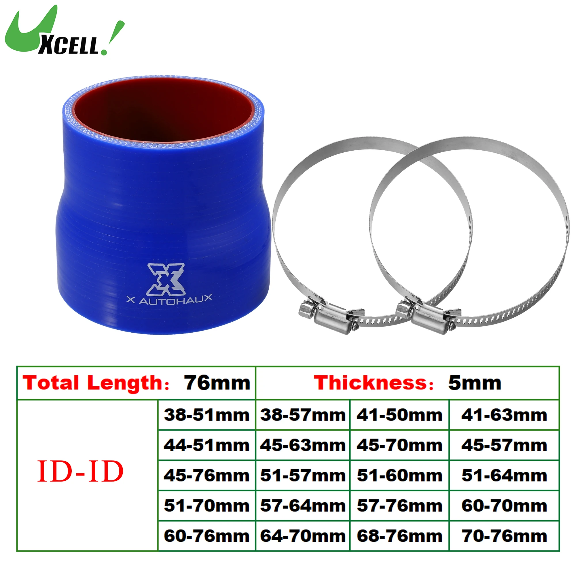 

UXCELL 45-76mm 45-63mm 45-70mm 45-57mm 60-76mm 70-76mm Inner Diameter Silicone Hose Coupler Intercooler Tube for Car 76mm