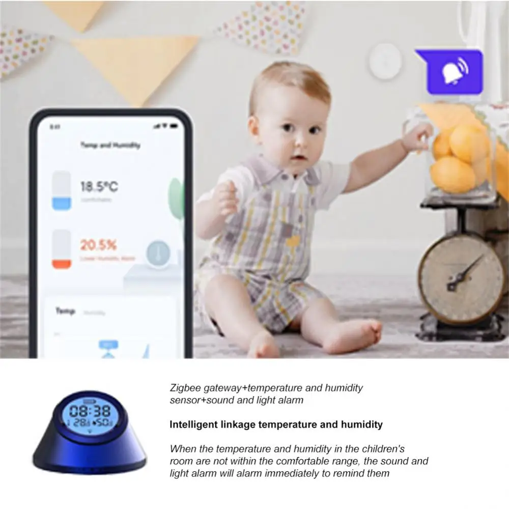 Inteligentny dźwięk i światło Tuya Zigbee Alarm100DB czujnik 2 w 1 bateria Usb podwójna moc inteligentnego domu działa z inteligentnym zygbee Hub