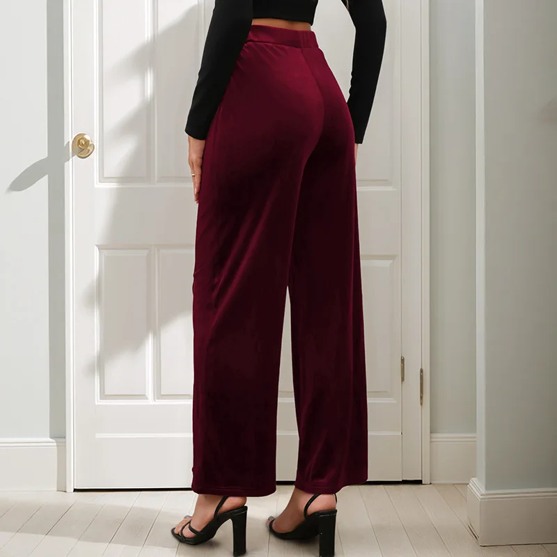 High Waist Velvet Wide Leg Pants 2026 New Trousers Commuter Cleanfit Style Polyester Fabric Straight Tube Pants for Women