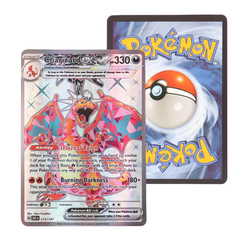 Angielska wersja Pokémon TCG: szkarłatno-fioletowe obsydianowe pudełko wzmacniaczy płomieni 100 sztuk nowych kart EX Pokemon Charizard