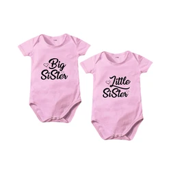 0-24 Months New born Twins Baby Girl Clothes Big/Little Sister Letter Printing Short Sleeve Cotton Onesies 2Pcs Set Baby Outfits