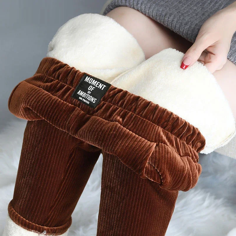 

Winter Lamb Wool Thicken Capris Thermal Slim High Waist Harem Pants Women's Vintage Corduroy Fashion Casual Streetwear Trousers