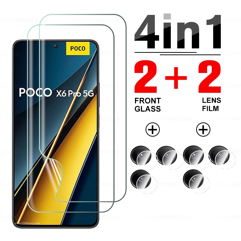 4 in1 przednia folia hydrożelowa 4 in1 dla Xiaomi Poco X6 Pro 5G kamera osłona obiektywu Poko mała X6Pro X 6 Pro folia ochronna na ekran