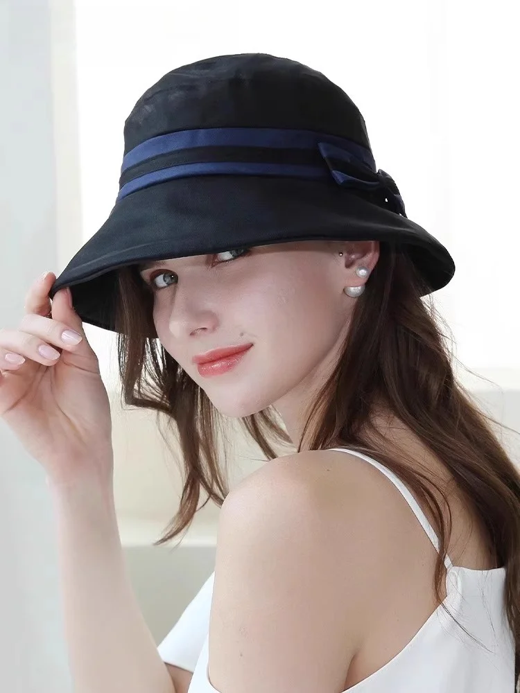 da-vinci-code-silk-hat-women's-new-2025-silk-summer-travel-sun-protection-wide-brim-hat-adjustable-elegant-gift-hat