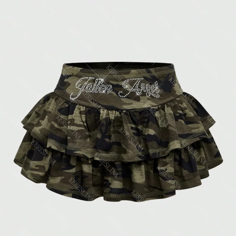 

Summer Camouflage Rhinestone Letter Print Women's Y2K Skirt Hip Hop Rock Street Hot Girls American Retro Harajuku Women's Skirts