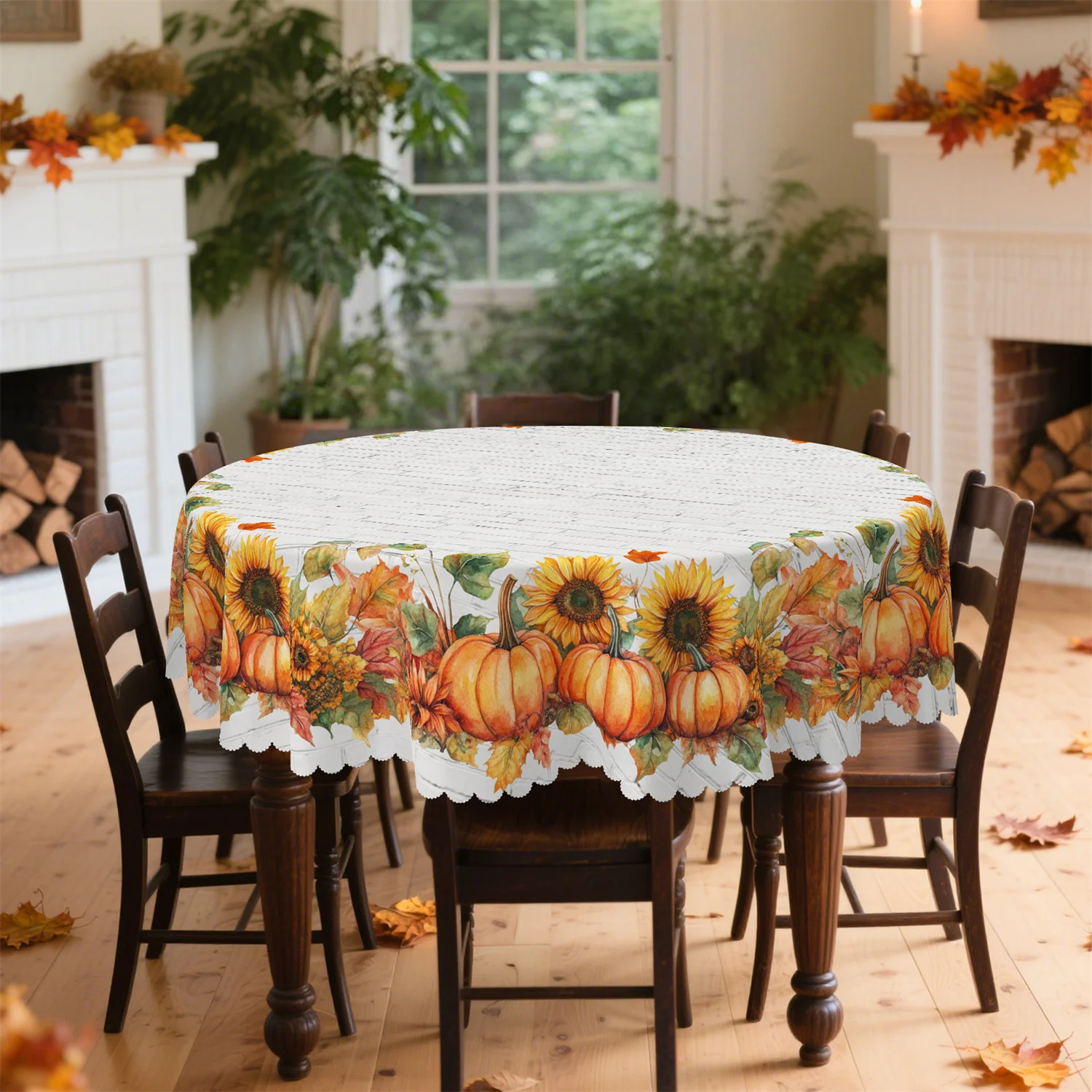 Pumpkin, pumpkin leaves, sunflower autumn leaves tablecloth, suitable for rectangular and round dining tableszyc