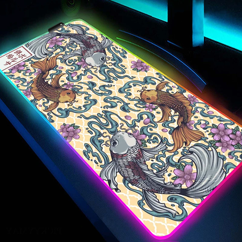 RGB Mousepad Gaming Art Koi Originality Large Computer Mouse Pad Game Non-Slip Rubber Mouse Mat With Backlit LED Gamer Table Mat