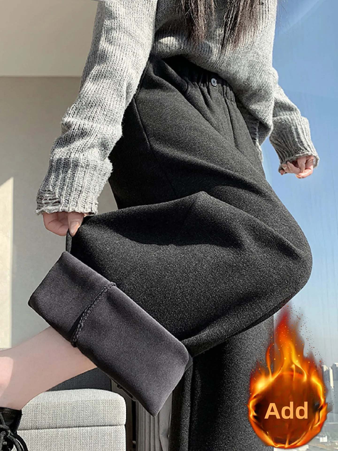 

Thiened Fce Wide Leg Pants Women's Autumn Winter High Waist Loose Drape Casual Trousers Nine Points Pants Korean Sle