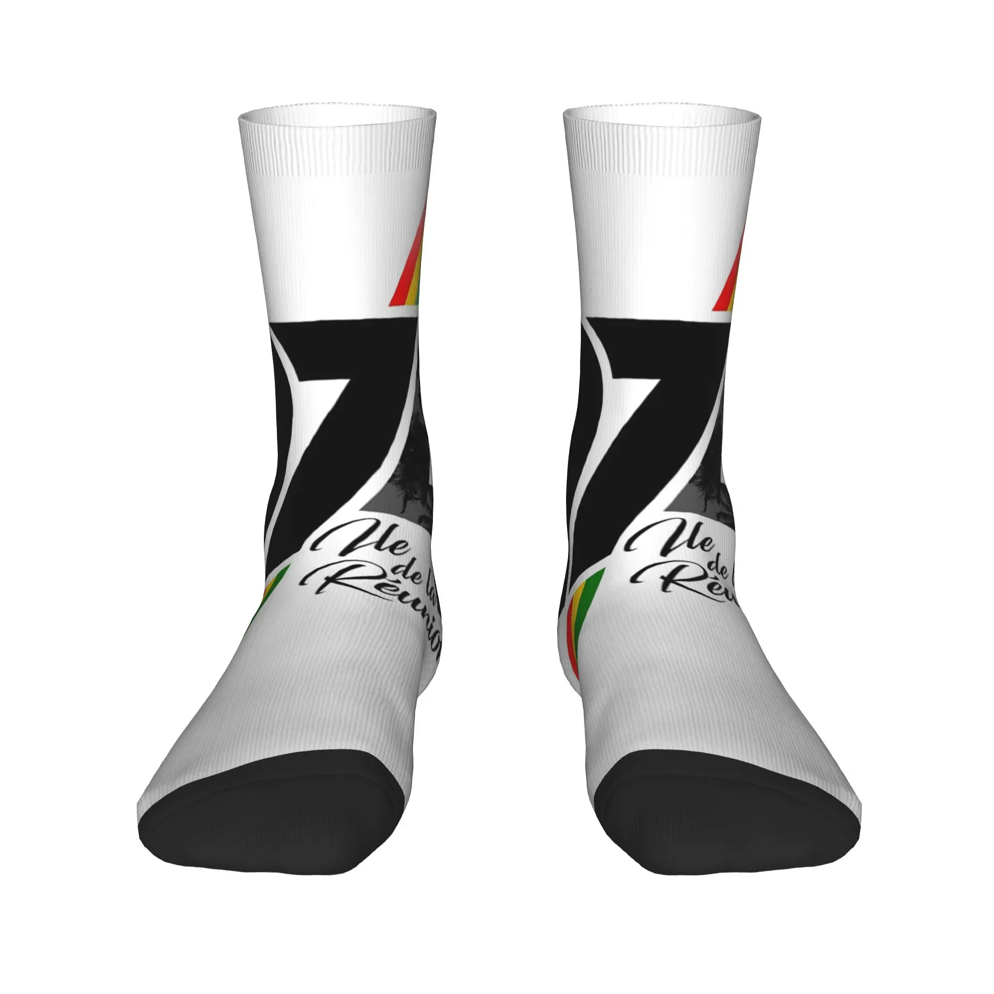 

974 Reunion Island Men Women Crew Socks Unisex Kawaii 3D Print Signature Dress Socks