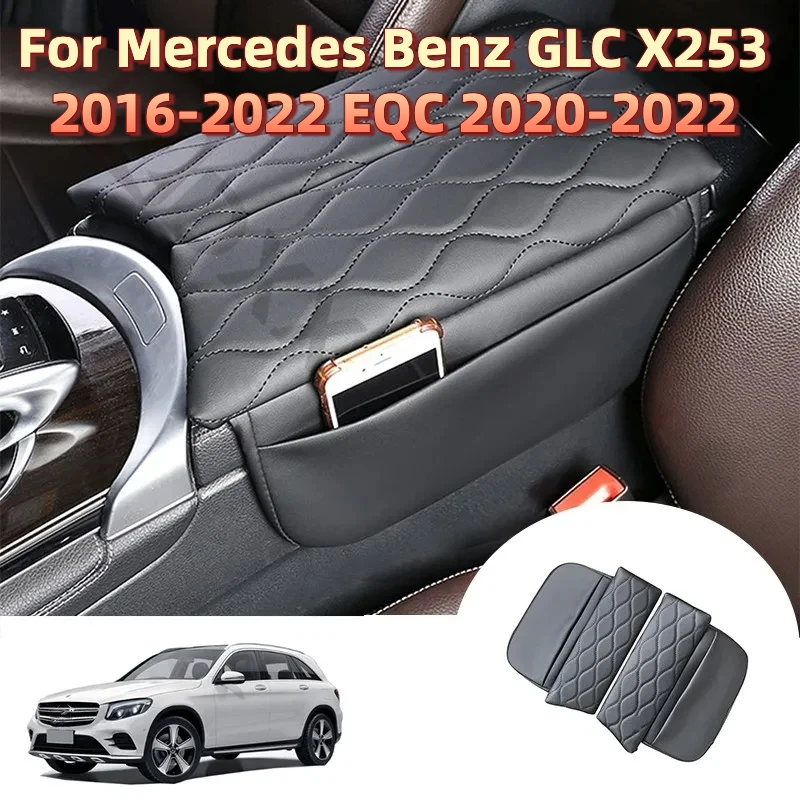 Car Armrest Cover Pad For Mercedes Benz GLC X253 2016-2022 EQC 2020-2022 Leather Anti-Scratch Center Console Cover Cushion