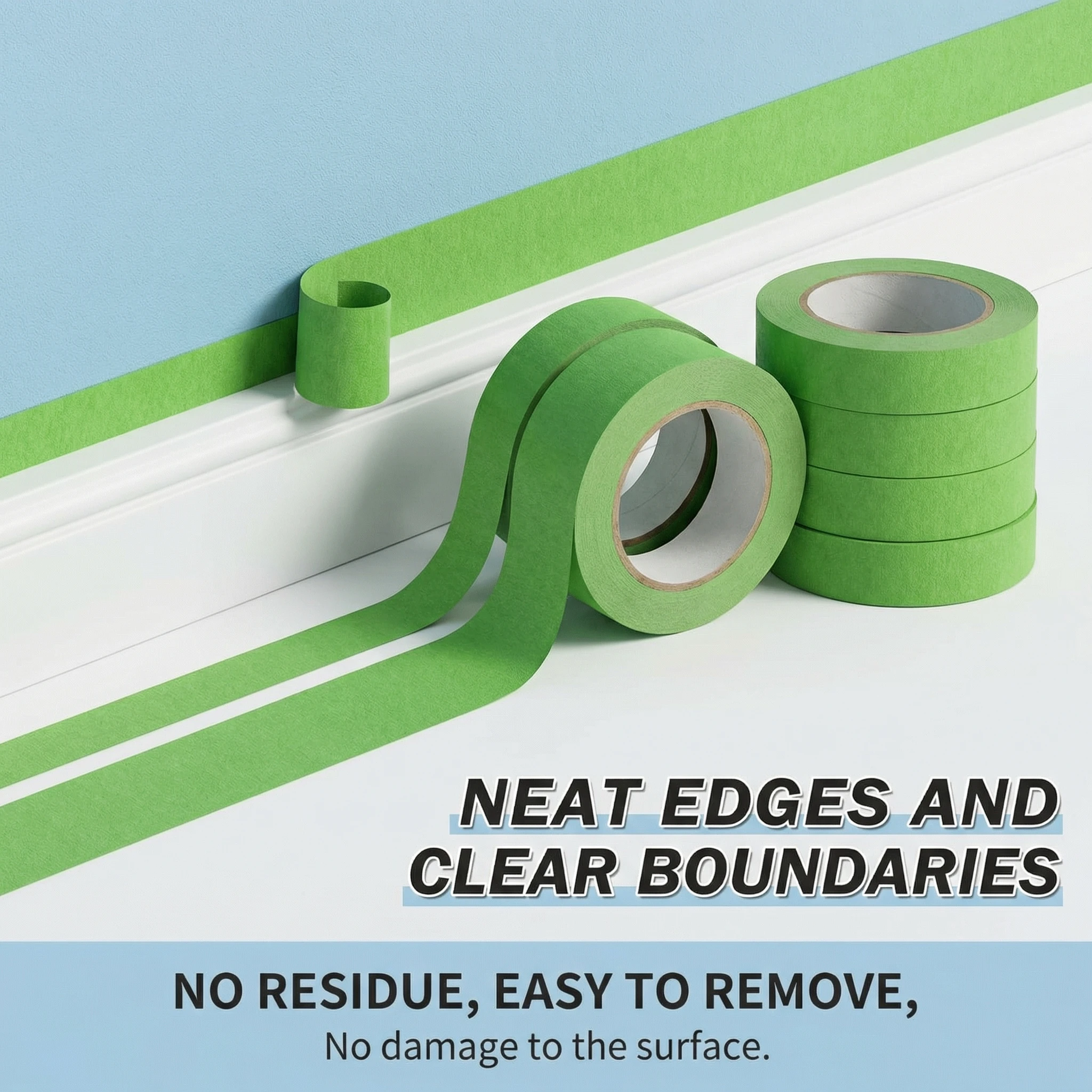 Green Residue Free Masking Tape - Heat-Resistant Paint Booth, Wall Painting Masking Tape for Home Indoor and Outdoor Use