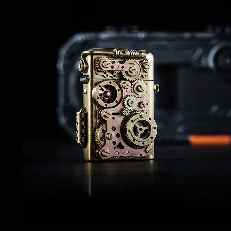 Authentic Shuttle Pure Handmade Brass Kerosene Lighter With Multi-Layer Gear Linkage Kerosene Lighters A High-end Gift