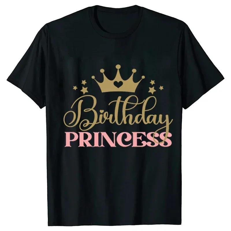 Birthday Princess T-shirt DAD MOM Uncle Aunt Family Gathering Tops Girls Birthday Party Tshirt Short Sleeve Black White Tee