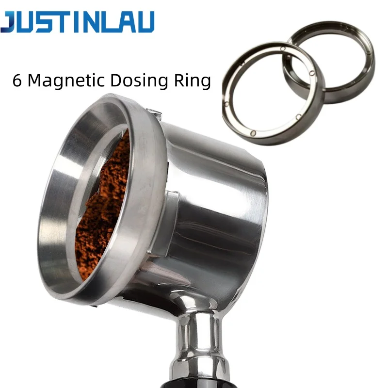 JUSTINLAU 6 Magnetic Coffee Dosing Ring Funnel Stainlness Steel Fits 51/54/58/mm Portafilter  Espresso Accessory Barista Tools