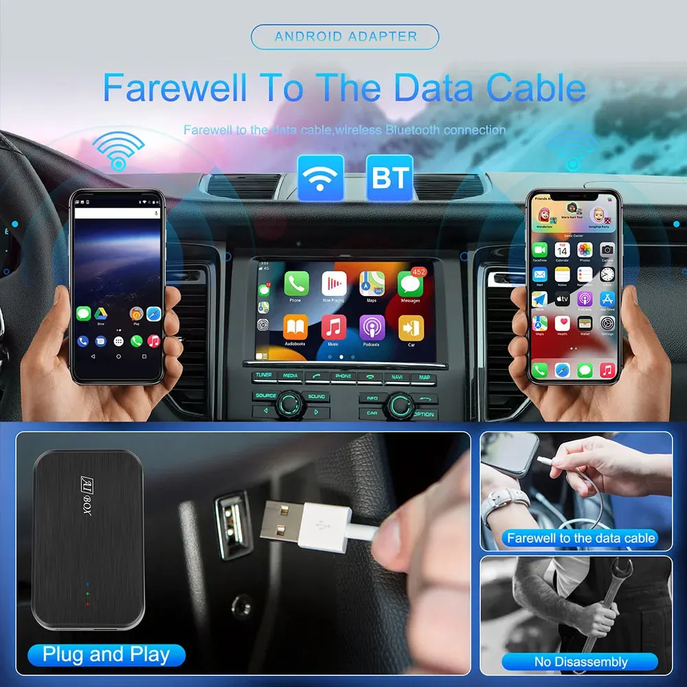 新しい車載AIボックス、CarPlay有線/無線CarPlayアダプター、Android Autoマルチメディア、Car Play TVボックス、YouTube Netflixアクセス対応