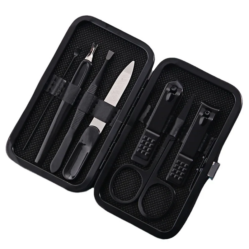 Set manicure unisex in acciaio inossidabile da 7 pezzi con lima per unghie Kit per toelettatura da viaggio portatile Forbici per unghie Kit di strumenti per toelettatura Clippers