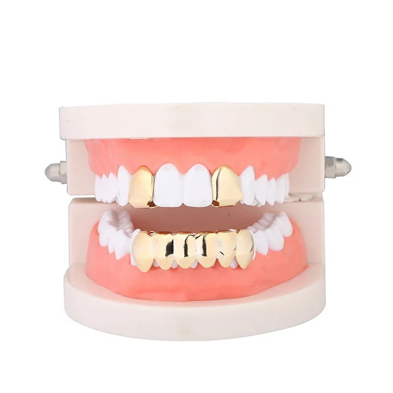 مطلي الذهب 2 قطعة شوايات الأسنان واحدة 6 أسفل الشوايات مجموعة مصاص دماء الهيب هوب الأسنان الشوايات للرجال النساء تأثيري حلي