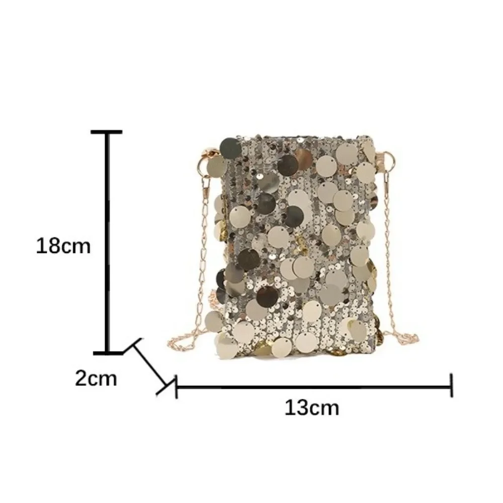 New Casual Versatile Women's Shoulder Bag Fashion Sequin Crossbody Bag Korean Simple Trendy Phone Purse Mini Chain Square Bag