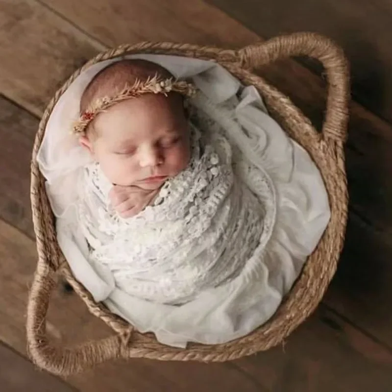 Little Baby Photo Shooting Basket Children Woven Baskets Babe Full Moon Photography Furniture Props Infant Growth Souvenirs Tool