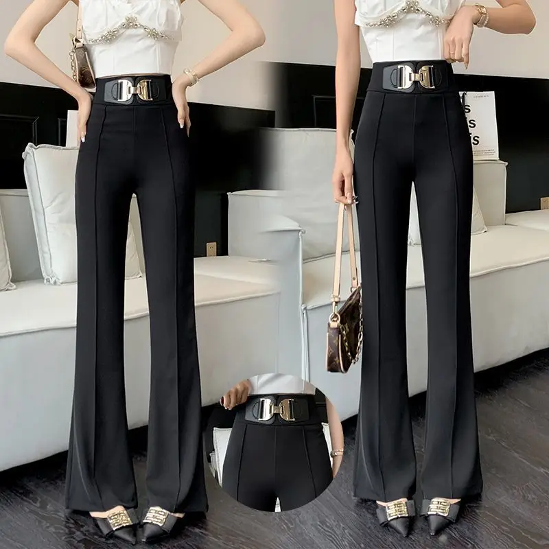 

Women 2024 Spring Autumn New Flare Pants Female Slim High Waist Casual Pant Ladies Solid Color Streetwear Suit Trousers Y735