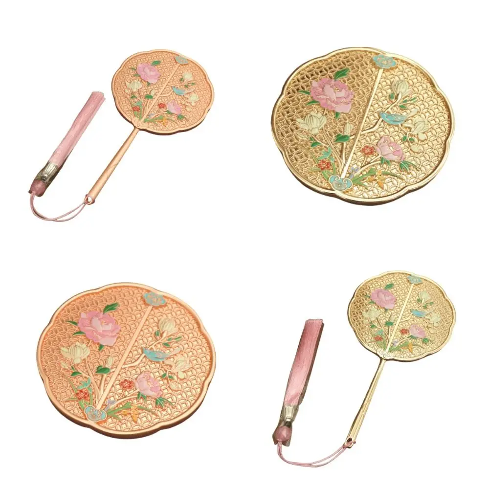 Portable Vintage Chinese Style Mirror 3D Flower Exquisite Handle Makeup Mirror Makeup Tool Sweet Round Vanity Mirror Makeup