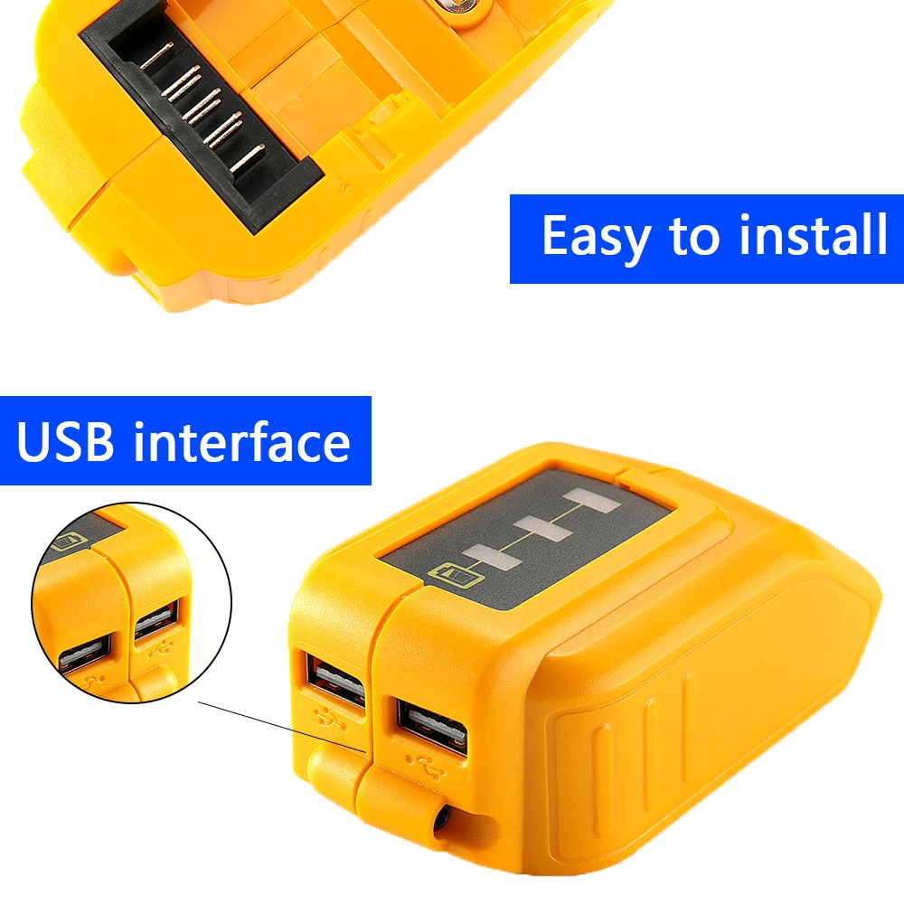 

DCB200 Li-ion Battery Device Charger, Conversor, 2.1A, 2 Portas de Carregamento USB, Adaptador de Saída para DEWALT DCB200