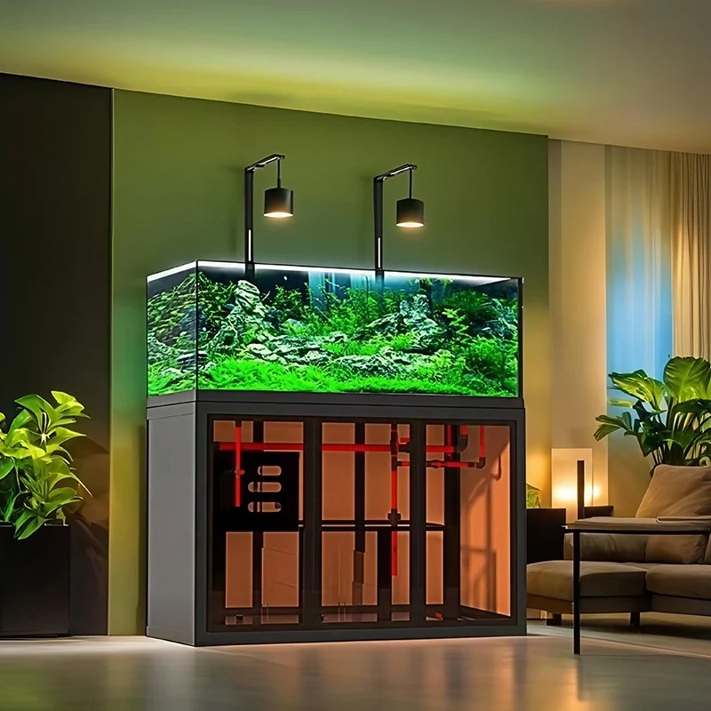 النمط الصناعي مفتوح الرؤية Aquascape حوض السمك الجانب تجاوز حوض تصفية خزان منخفض صيانة نهر تيار البيئي للأسماك