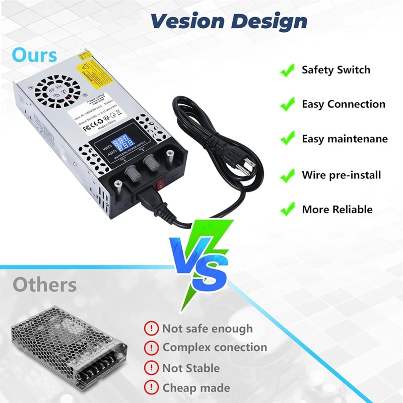 ABPQ AC-DC 컨버터, 60V DC 전원 공급 장치, 0-60V 0-10A SMPS 최대 600W 스위칭 전원 공급 장치, 미국 플러그