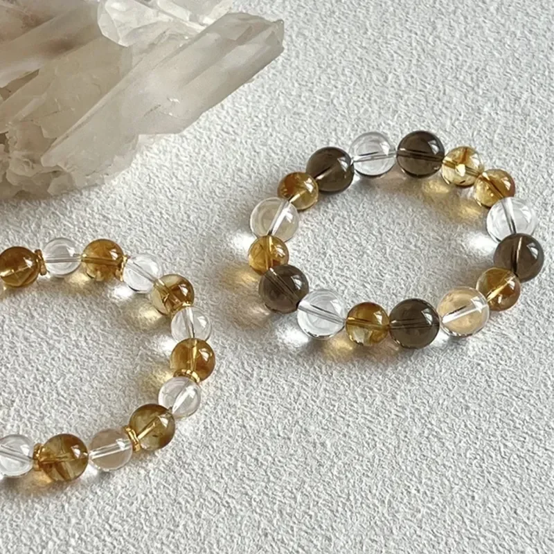 Natural White Crystal Tea Crystal Huangta Crystal Bracelet Lucky Retro Bracelet Same for Men and Women