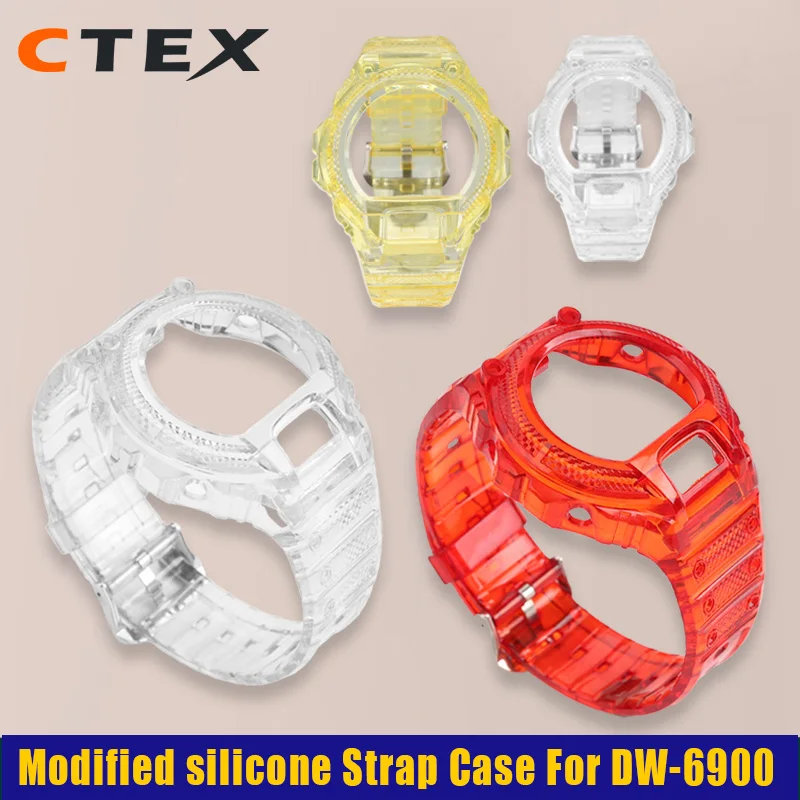 For Casio DW-6900 DW6903 DW-6600 Series modified transparent silicone Strap Case Watchband Bezel watch Bracelet accessories men