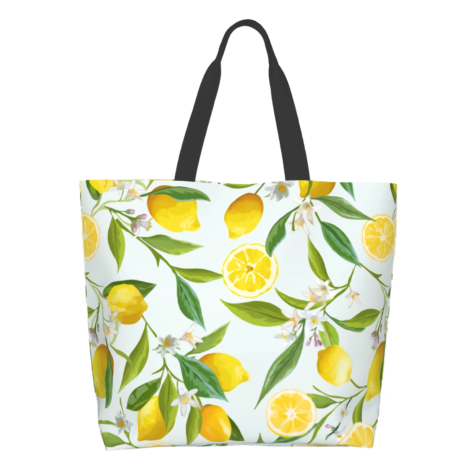 Acquerello limoni Shopping Bag riutilizzabile foglie floreali Tote Bag borsa a tracolla frutta tropicale Casual leggero grande capacità