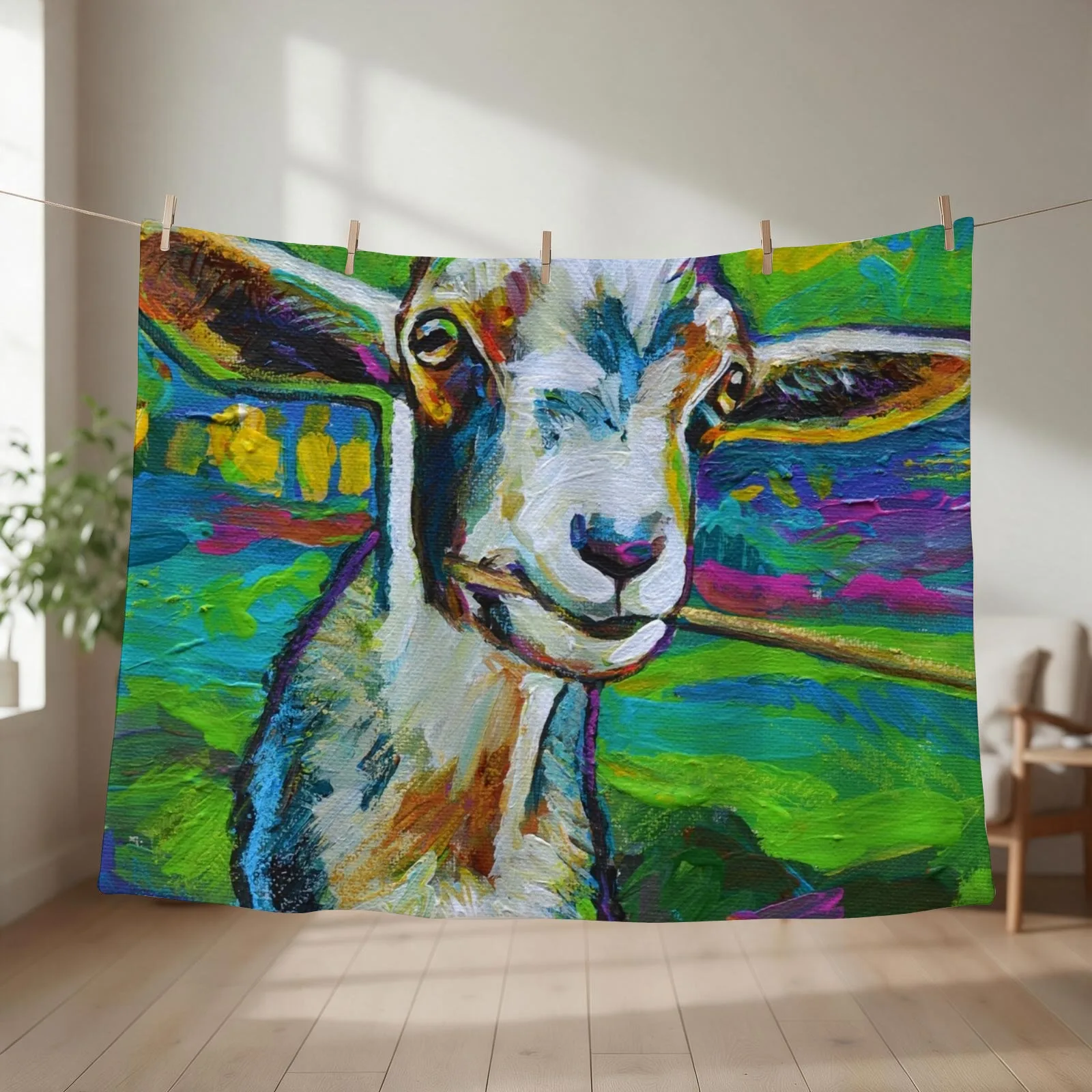 Theodore the Goat Throw Blanket couch cozy soft plush fuzzy picnic outdoor blanket