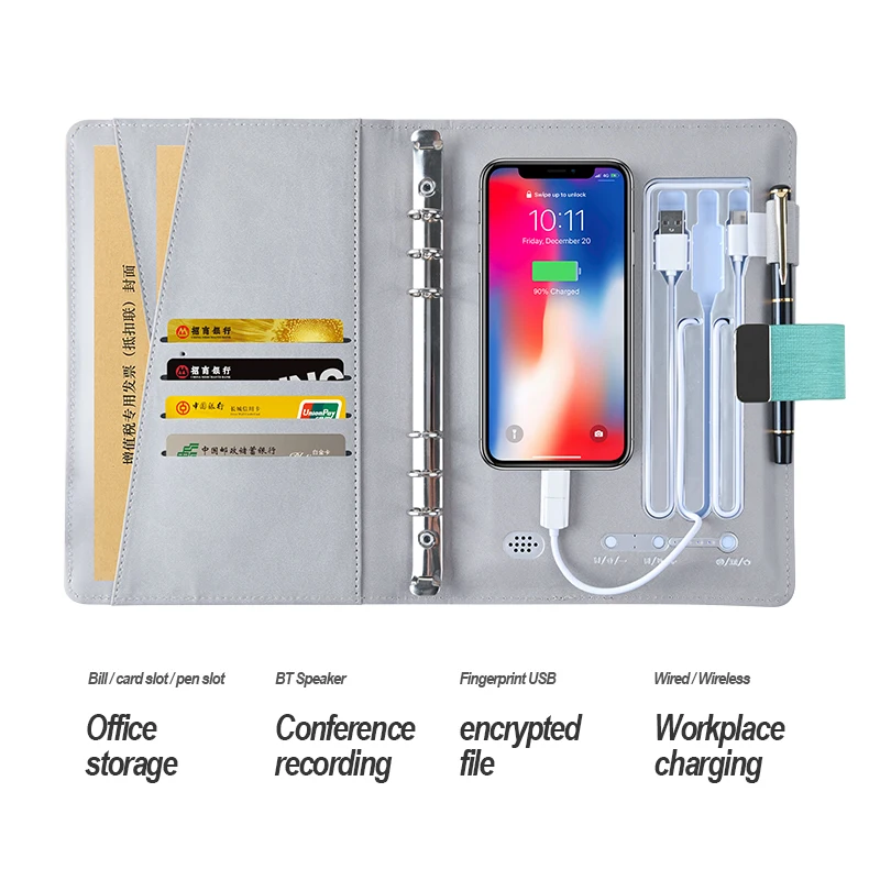 Password Lock BT Recoding Digital Notebook With Wireless Charging A5 Size Office Travel Power Bank Agenda Diary