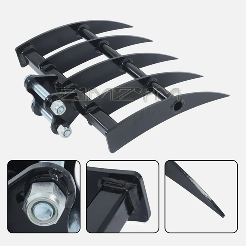 Mini Excavator Rake Small Digger Rake Steel Loosening Rake Small Excavator Accessories Five-tooth Rake For Farm Agriculture Work