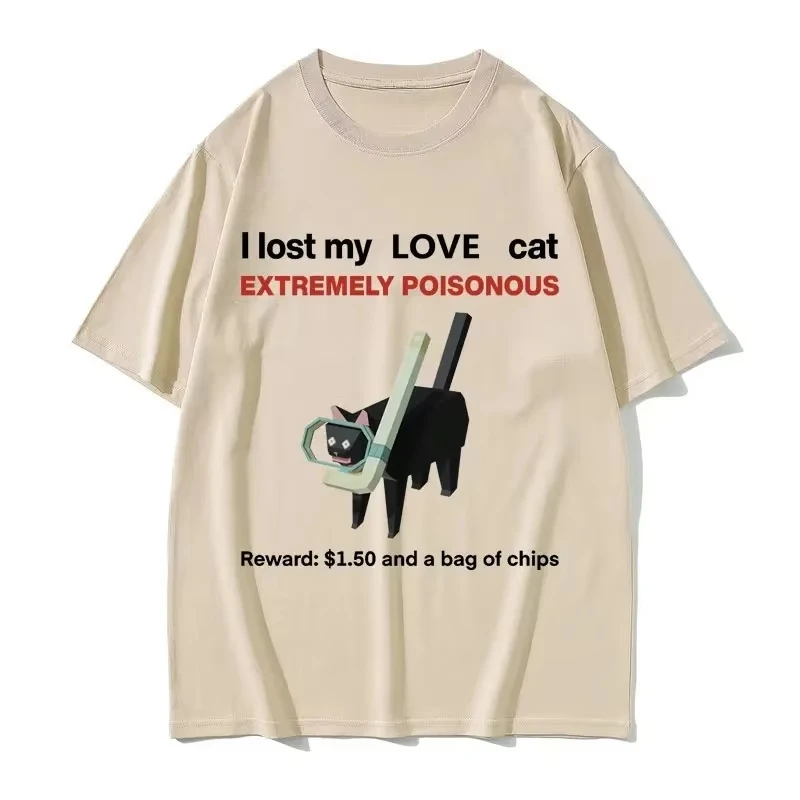 2026 I Lost My Love Cat Funny Black Cat Meme T-shirts Men Women Casual Vintage Short Sleeve T-shirt Unisex Street Top Ins Y2k