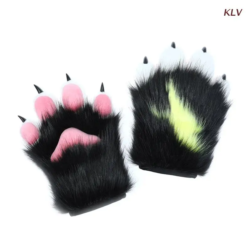 

Unisex Cosplay Gloves Cartoon Animal Paw Shape Plush Gloves Halloween Mittens Furry Cuff Gloves for Carnival Party