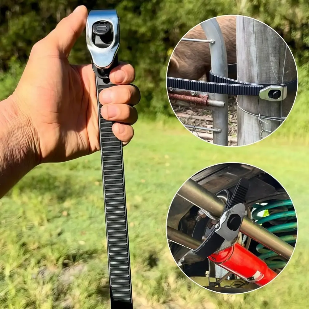 Correa de bloqueo de agarre definitiva de alta resistencia, hebilla de trinquete ajustable multiusos, correa de bloqueo reutilizable de Metal para asegurar cualquier cosa