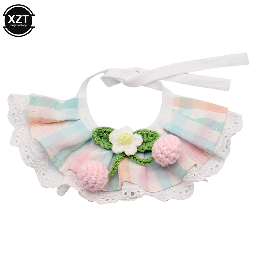 Cute Lace Dog Collar Bowknot Pet Collar Bibs Lovely Dog Cat Necklace Decor for Small Dogs Cats Plaid Flowers Lovely Collar