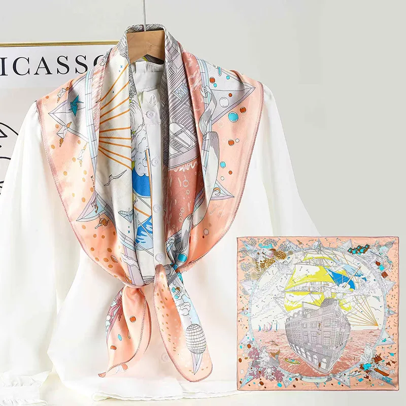 Retro and Fashion Printed Scarf Personalized Women's Shawl Plain Satin Large Kerchief