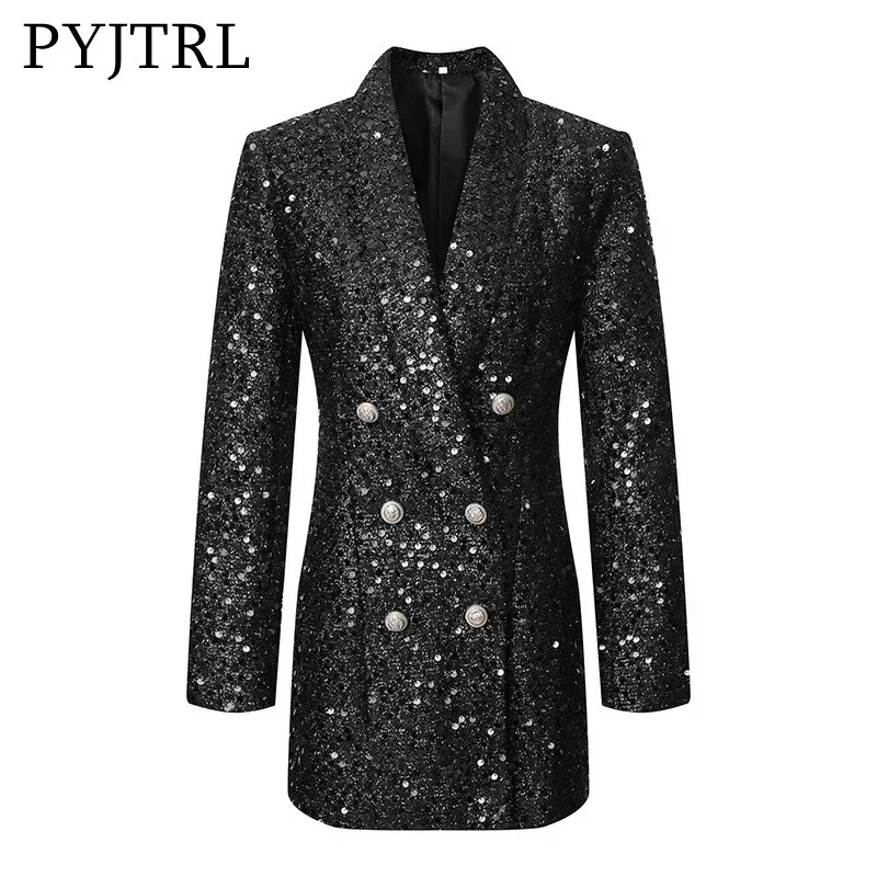 Luxury Black Women Suit Glitter Sequins Blazer Elegant Female Catwalk Business Work Wear Office Lady Jacket Coat