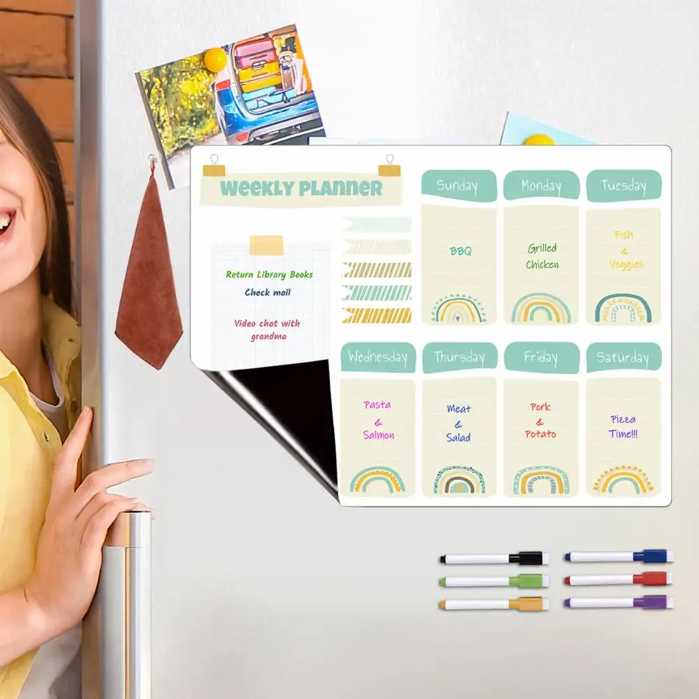 Perencana mingguan yang dapat dihapus Set perencana mingguan papan putih magnetik 9 buah untuk kulkas dengan pena tulis papan pesan hapus kering untuk rumah
