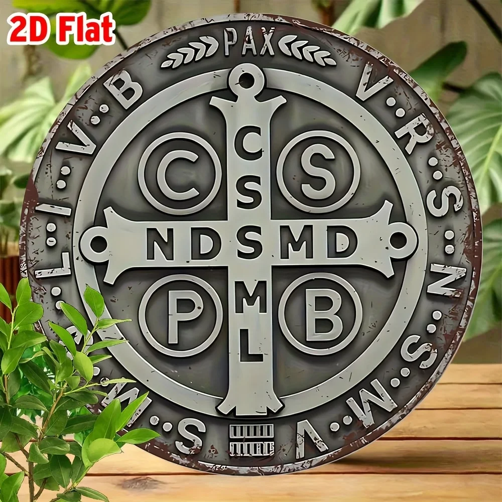 2D Flat, 2D Flat 1pc Retro Saint Benedict Medal Aluminum Wall Art - 7.8
