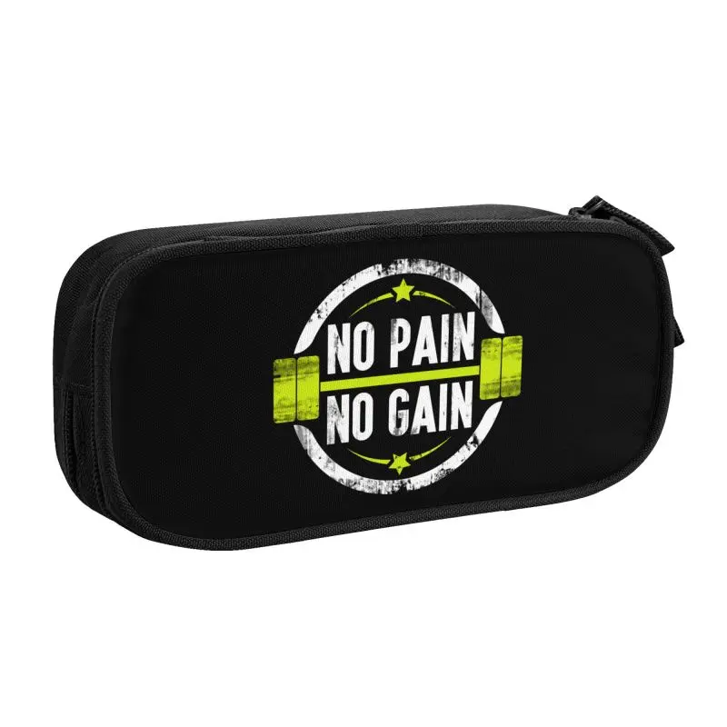 Custom Kawaii No Pain No Gain Pencil Case for Girls Boys Large Capacity Bodybuilding Fitness Gym Pencil Pouch School Supplies