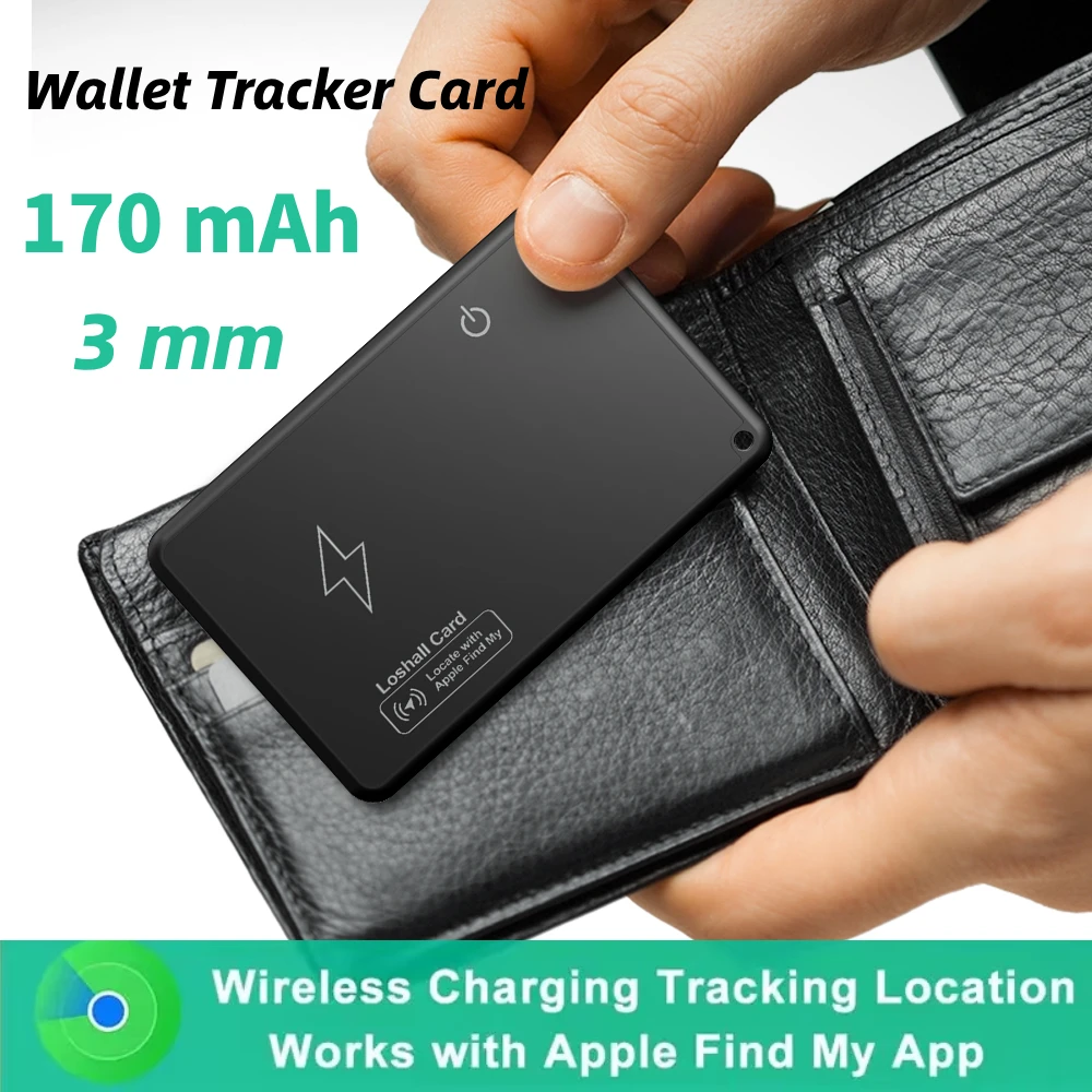 Wireless Charging Tracker Card Waterproof Bluetooth GPS Locator Wallet Tracker Smart Mini Tag Finder Work with Apple Find My App