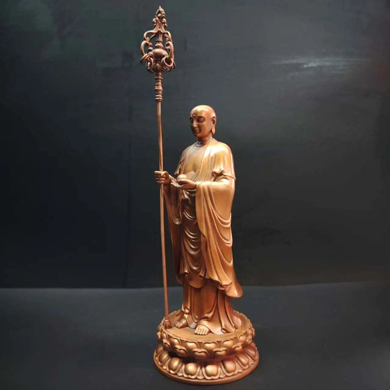 Nepal Craft Antique Copper Ksitigarbha Bodhisattva Statue 15cm Desktop Office Decor Altar Blessing
