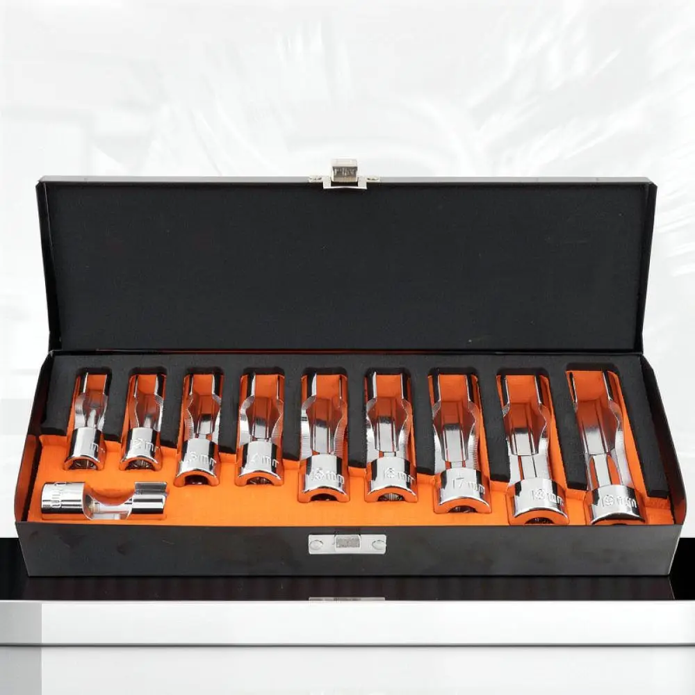 Chrome Vanadium Steel Oxygen Sensor Socket Set Offset Slotted Crowfoot Wrench Tool Kit For Automotive Engine Oil Line Removal