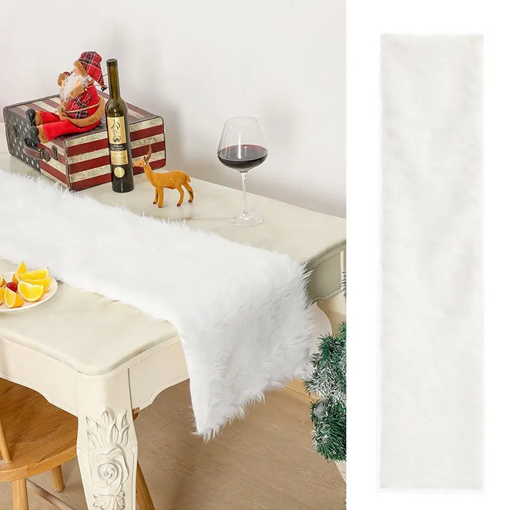 183x37cm Faux Fur Table Runner Soft Shaggy Dinning Table Decor Home Table Runners Festival Theme Holiday White Table Runner Bed