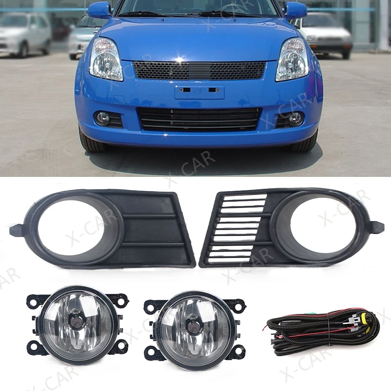 1Set Halogen Front Bumper Fog Lamp Foglight Cover Frame Wires Harness  For Suzuki Swift 2005 2006 2007 2008 2009 2010